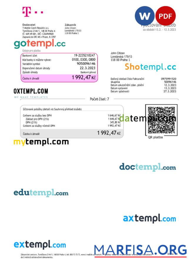 Realistic Czech Republic T Mobile utility bill Word and PDF template (2) ka